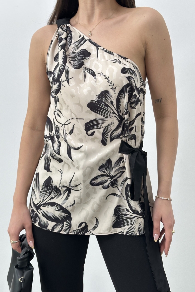 Leopard Jacquard One-Shoulder Blouse - STEPS - Globality Store - Women Clothes Wholesale Turkey