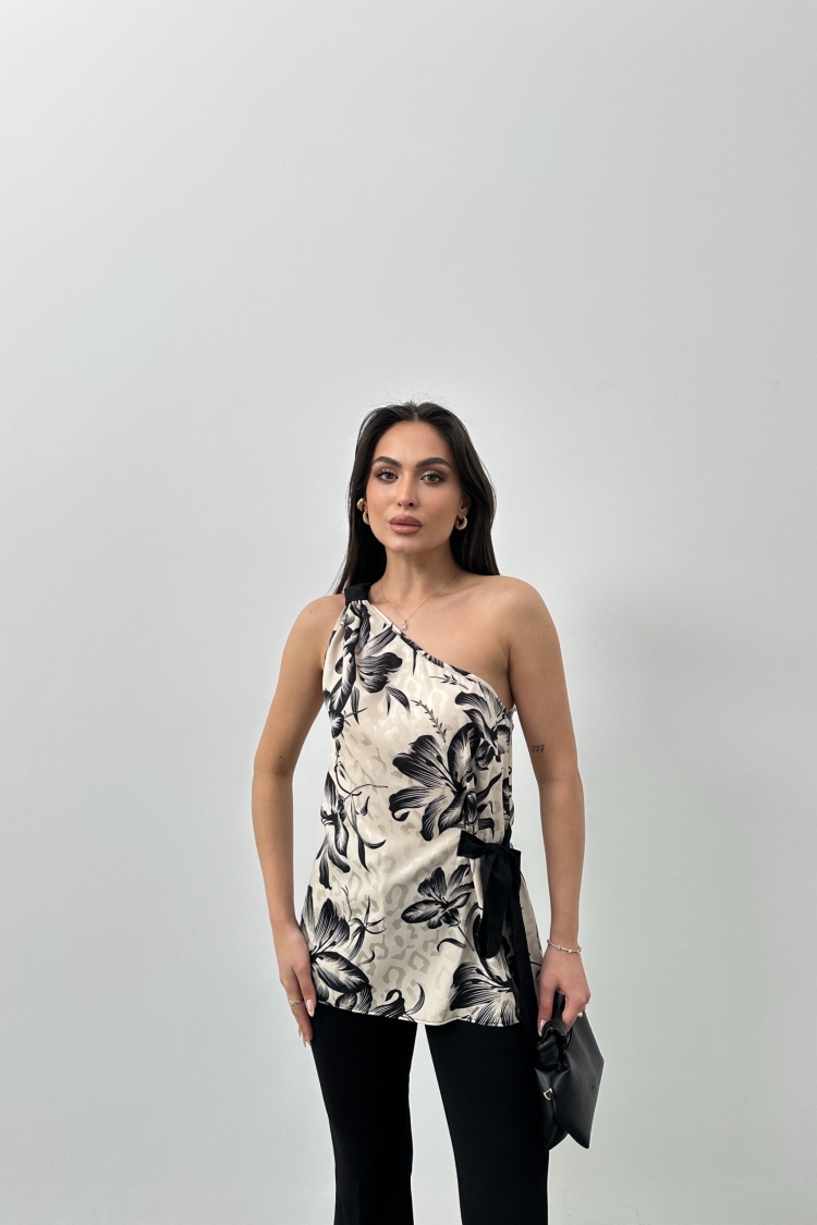 Leopard Jacquard One-Shoulder Blouse