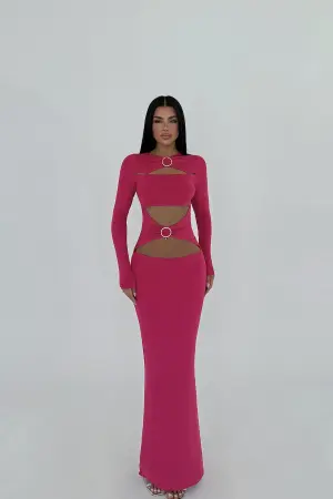 Ring Detail Long Dress - EYYO ATELIER - Globality Store - Women Clothes Wholesale Turkey
