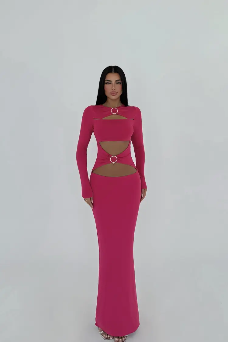 Ring Detail Long Dress - EYYO ATELIER - Globality Store - Women Clothes Wholesale Turkey
