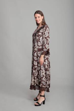 V Neck Jacquard Empirme Dress - Multicolor - GUMANIZE - Globality Store - Women Clothes Wholesale Turkey