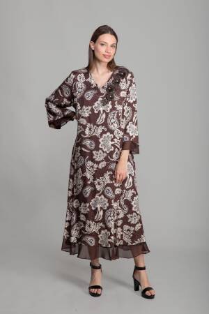 V Neck Jacquard Empirme Dress - Multicolor - GUMANIZE - Globality Store - Women Clothes Wholesale Turkey