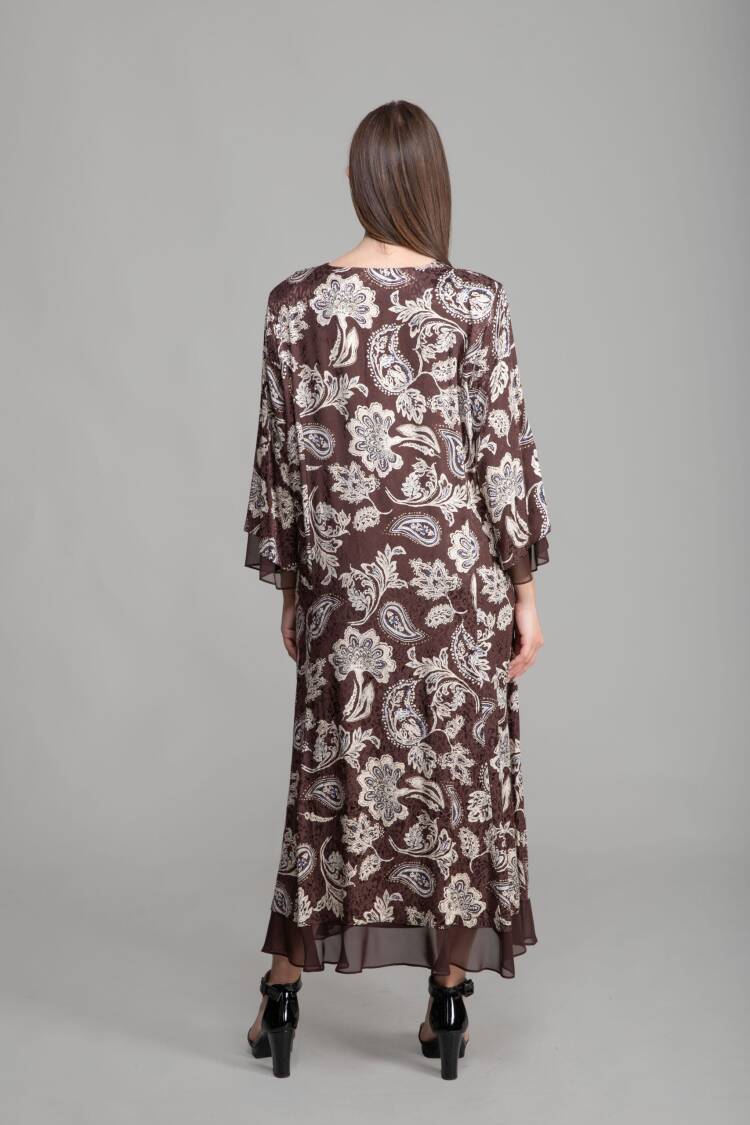 V Neck Jacquard Empirme Dress - Multicolor
