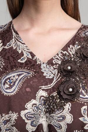 V Neck Jacquard Empirme Dress - Multicolor - GUMANIZE - Globality Store - Women Clothes Wholesale Turkey