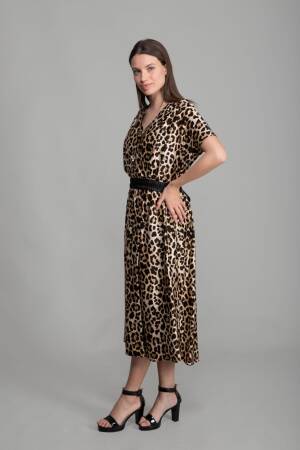 V Neck Viscon Satin Dress - Multicolor - GUMANIZE - Globality Store - Women Clothes Wholesale Turkey