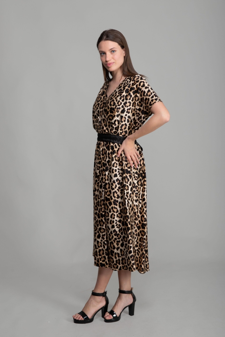 V Neck Viscon Satin Dress - Multicolor - GUMANIZE - Globality Store - Women Clothes Wholesale Turkey