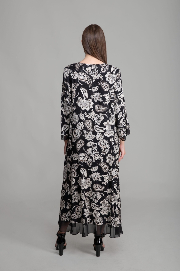 V Neck Jacquard Empirme Dress - Multicolor