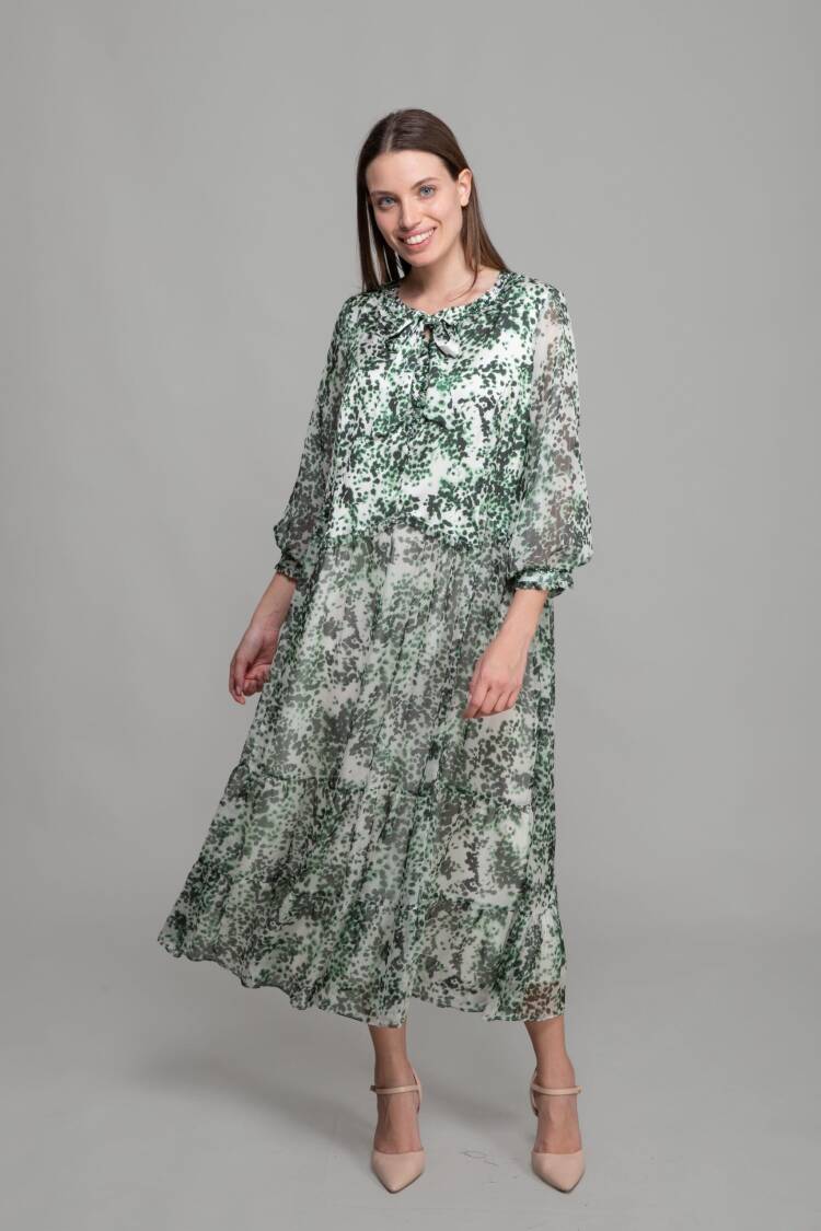 Cupra Satin Dress With Round Neck Scarf - Multicolor - GUMANIZE - Globality Store - Women Clothes Wholesale Turkey