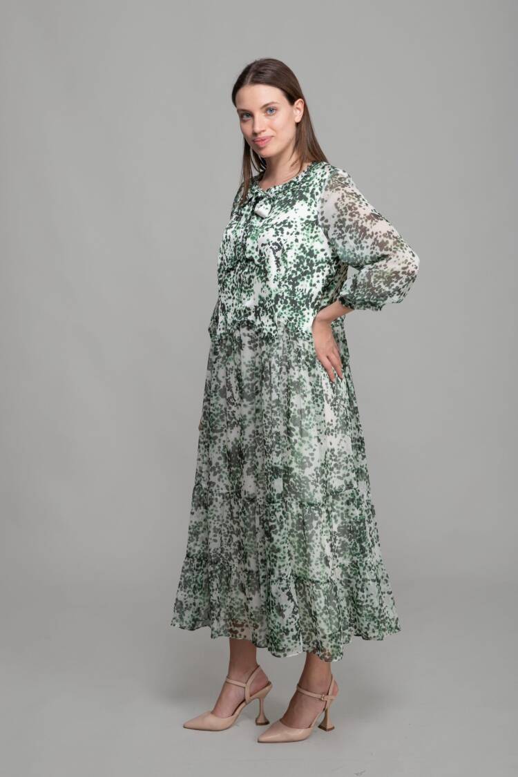 Cupra Satin Dress With Round Neck Scarf - Multicolor