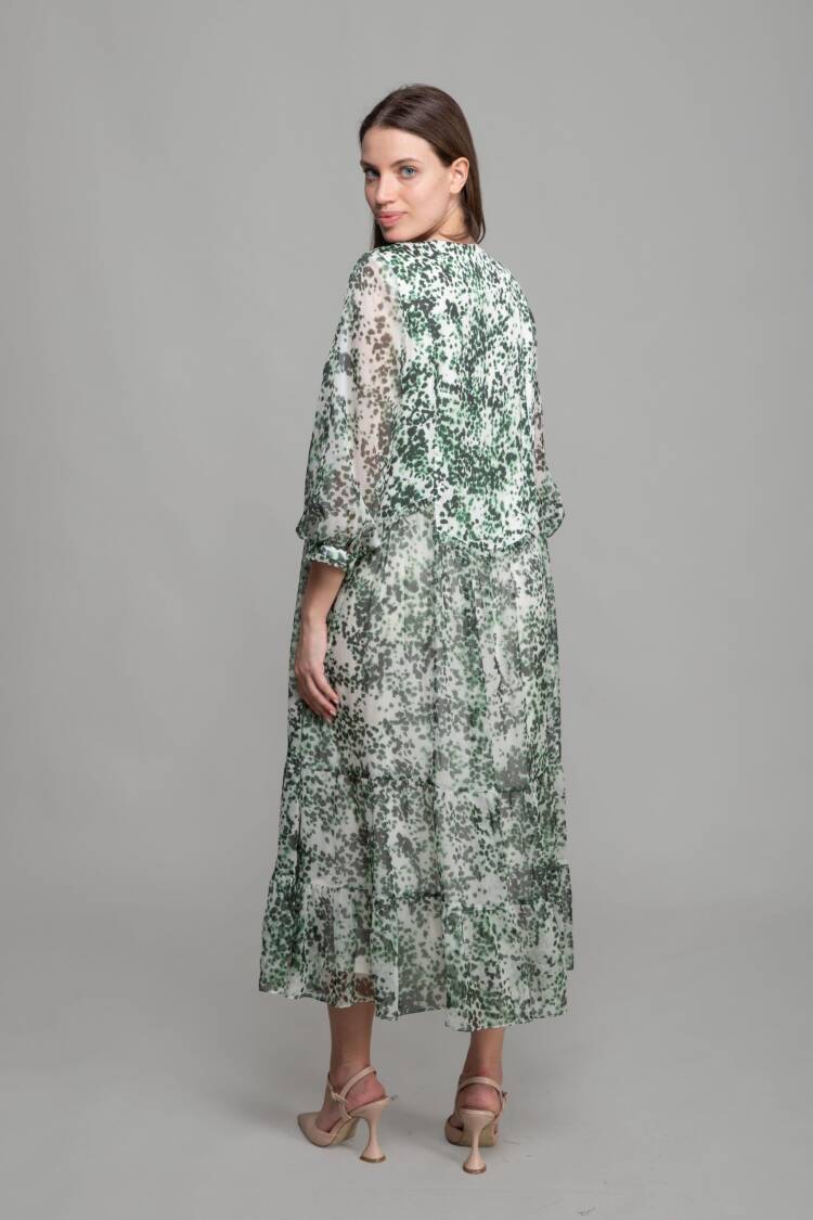 Cupra Satin Dress With Round Neck Scarf - Multicolor