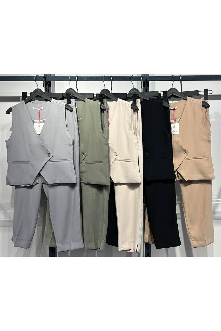 Set Carrot Leg Vest - Cream Rouge - Globality Store - Women Clothes Wholesale Turkey