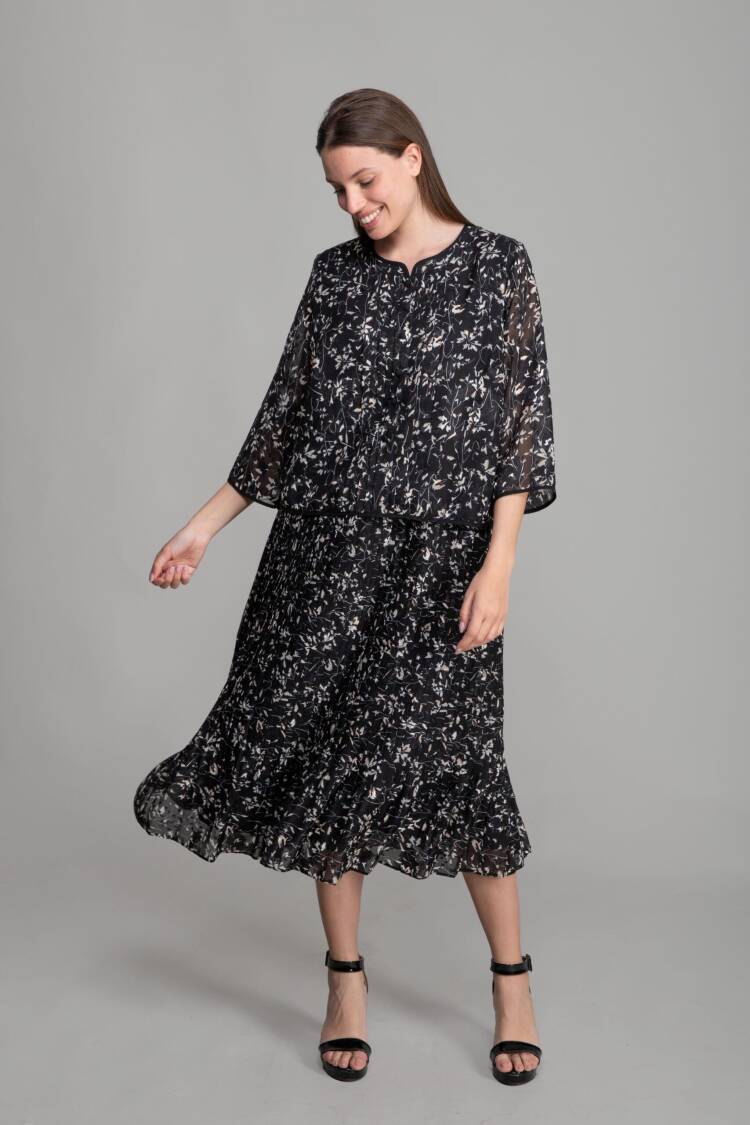 Round Neck Cutout Chiffon Blouse Dress - Multicolor - GUMANIZE - Globality Store - Women Clothes Wholesale Turkey