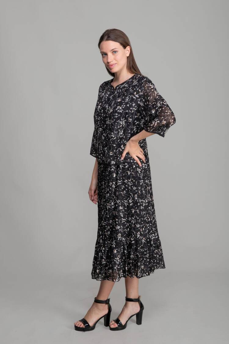 Round Neck Cutout Chiffon Blouse Dress - Multicolor