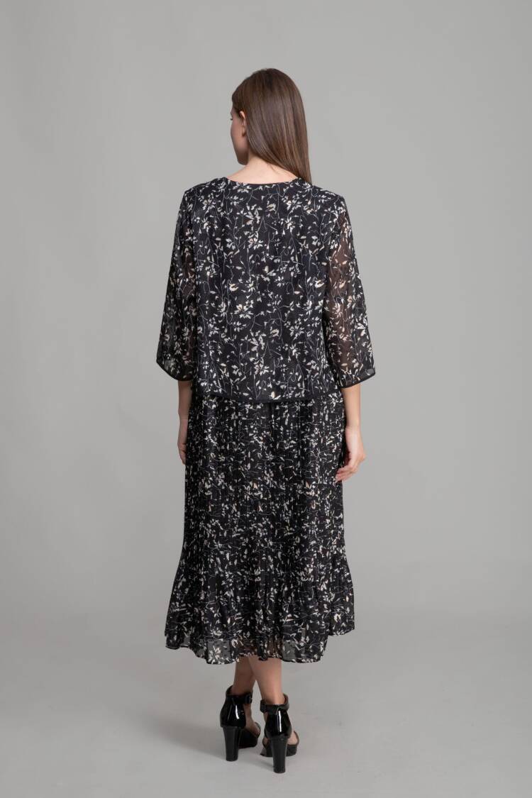 Round Neck Cutout Chiffon Blouse Dress - Multicolor