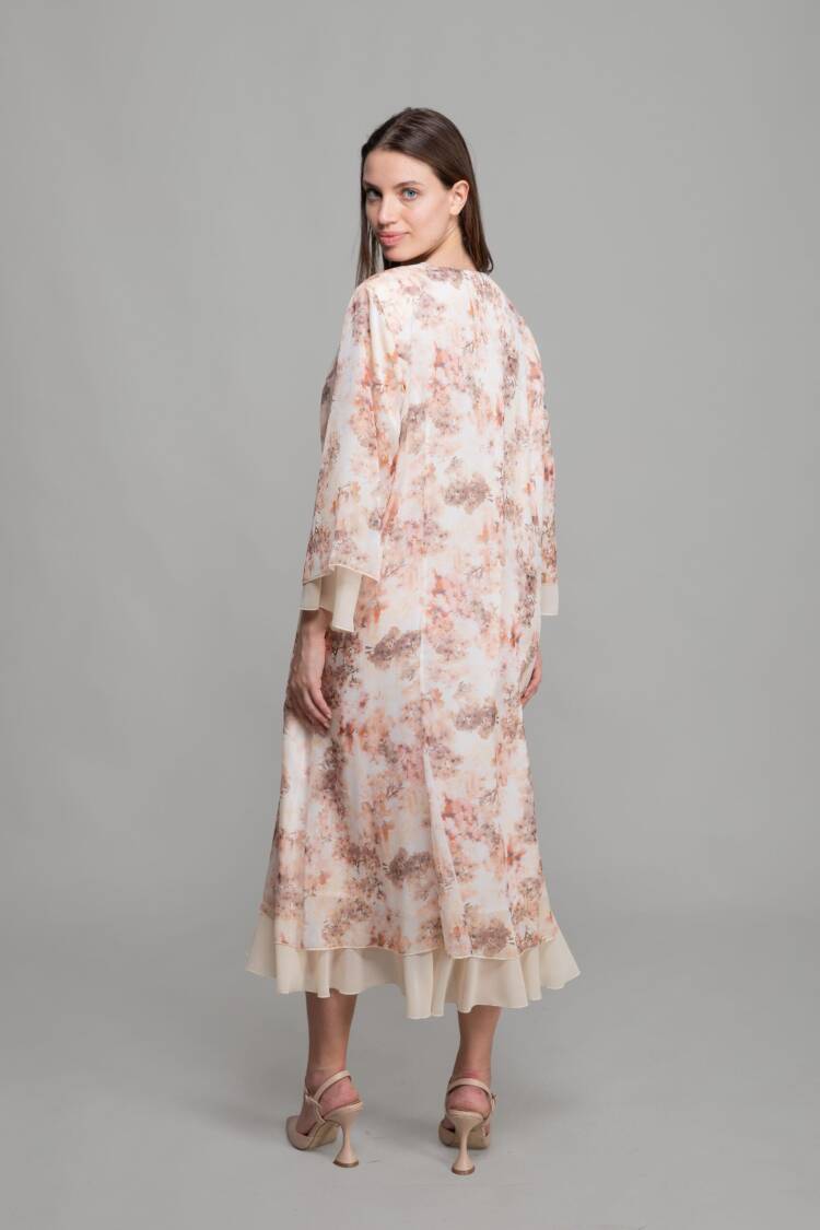 V Neck Silk Line Elegant Dress - Multicolor