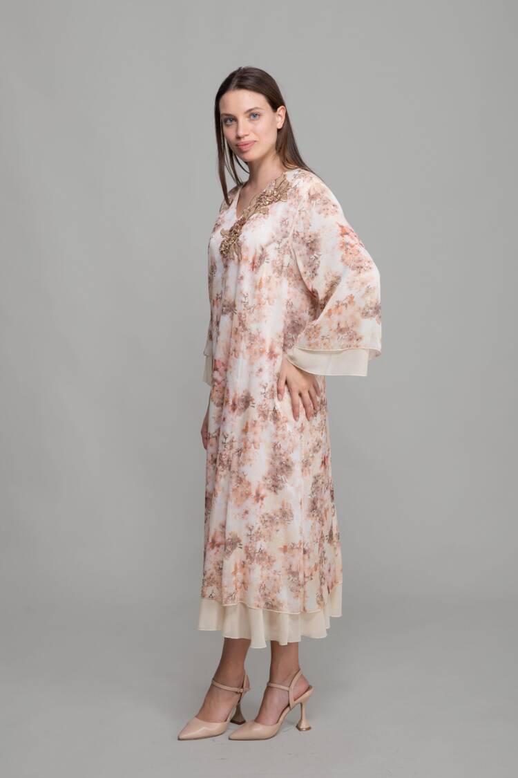 V Neck Silk Line Elegant Dress - Multicolor