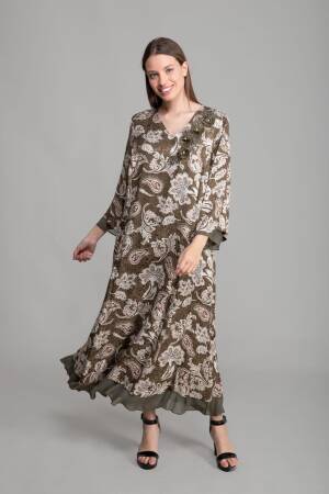 V Neck Jacquard Empirme Dress - Multicolor - GUMANIZE - Globality Store - Women Clothes Wholesale Turkey