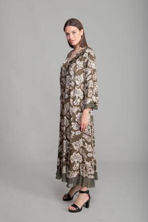 V Neck Jacquard Empirme Dress - Multicolor - GUMANIZE - Globality Store - Women Clothes Wholesale Turkey