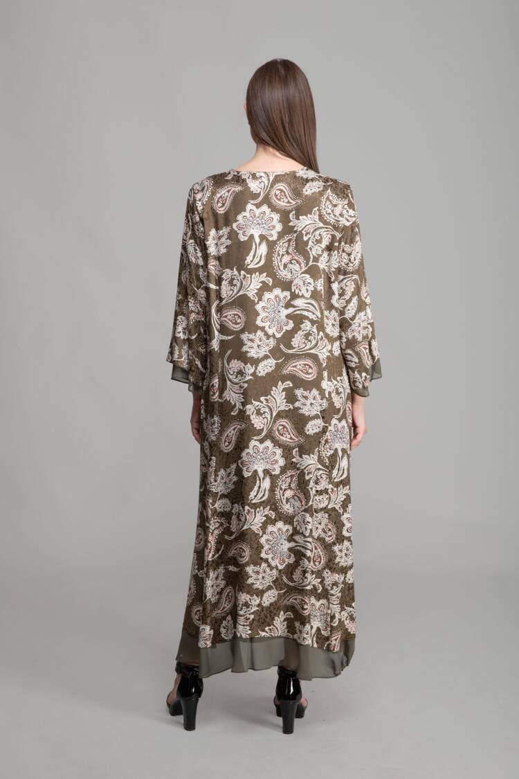 V Neck Jacquard Empirme Dress - Multicolor