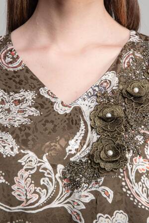 V Neck Jacquard Empirme Dress - Multicolor - GUMANIZE - Globality Store - Women Clothes Wholesale Turkey