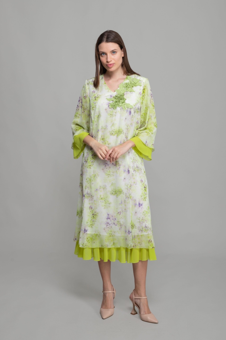 V-Neck Elegant Dress - Multicolor - GUMANIZE - Globality Store - Women Clothes Wholesale Turkey