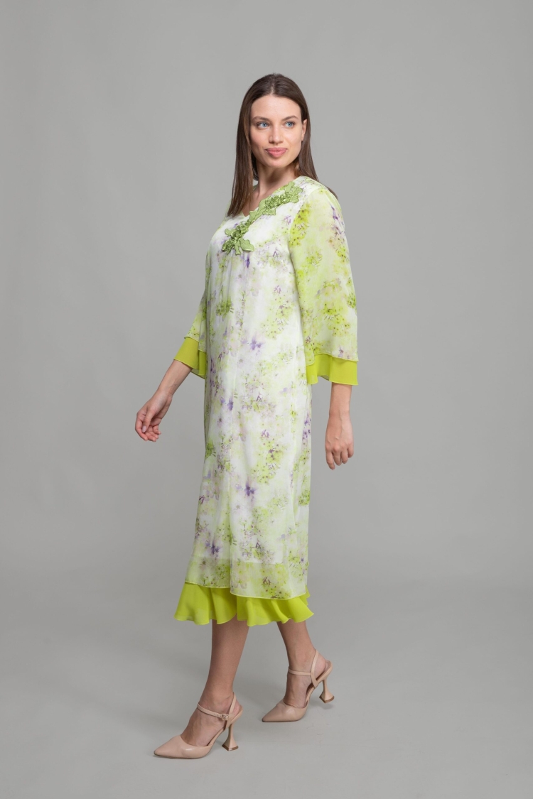 V Neck Silk Line Elegant Dress - Multicolor - GUMANIZE - Globality Store - Women Clothes Wholesale Turkey