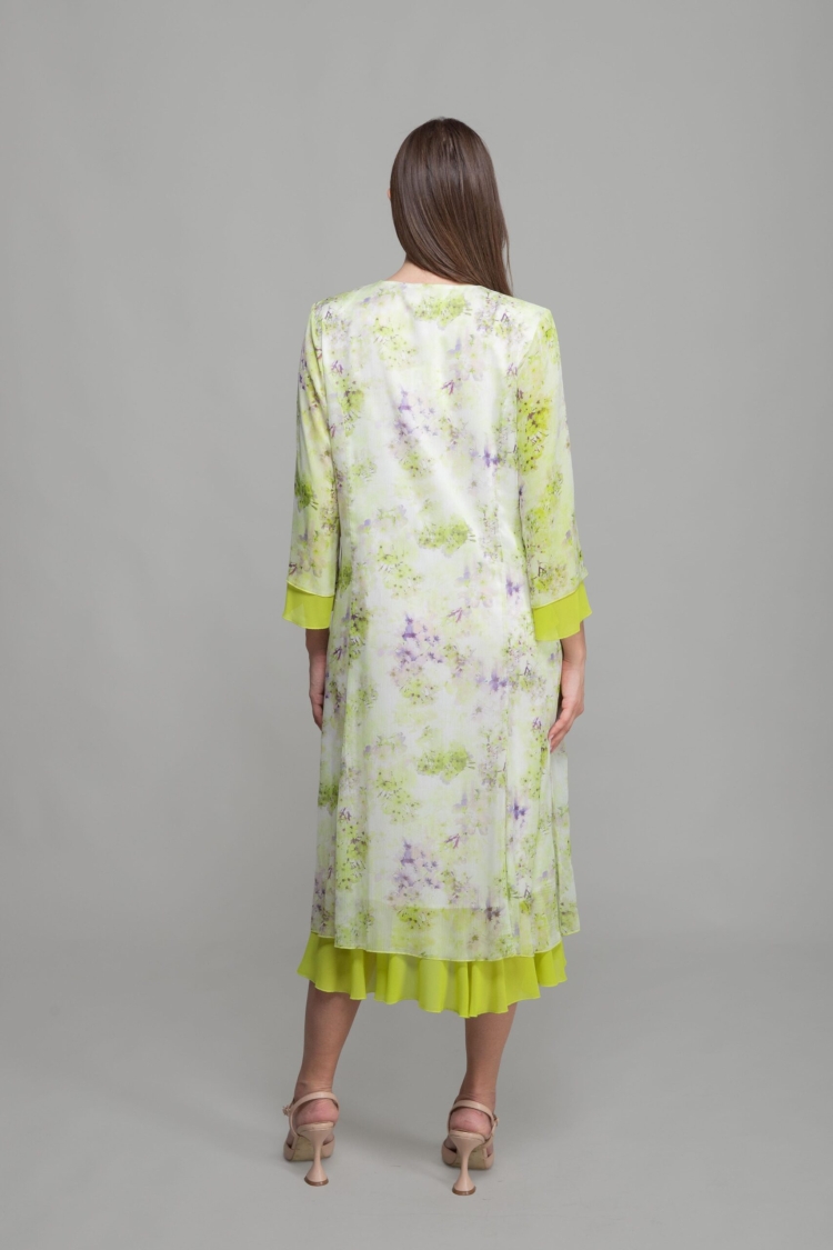 V Neck Silk Line Elegant Dress - Multicolor