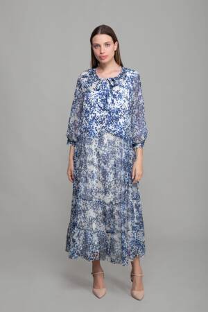 Cupra Satin Dress With Round Neck Scarf - Multicolor - GUMANIZE - Globality Store - Women Clothes Wholesale Turkey