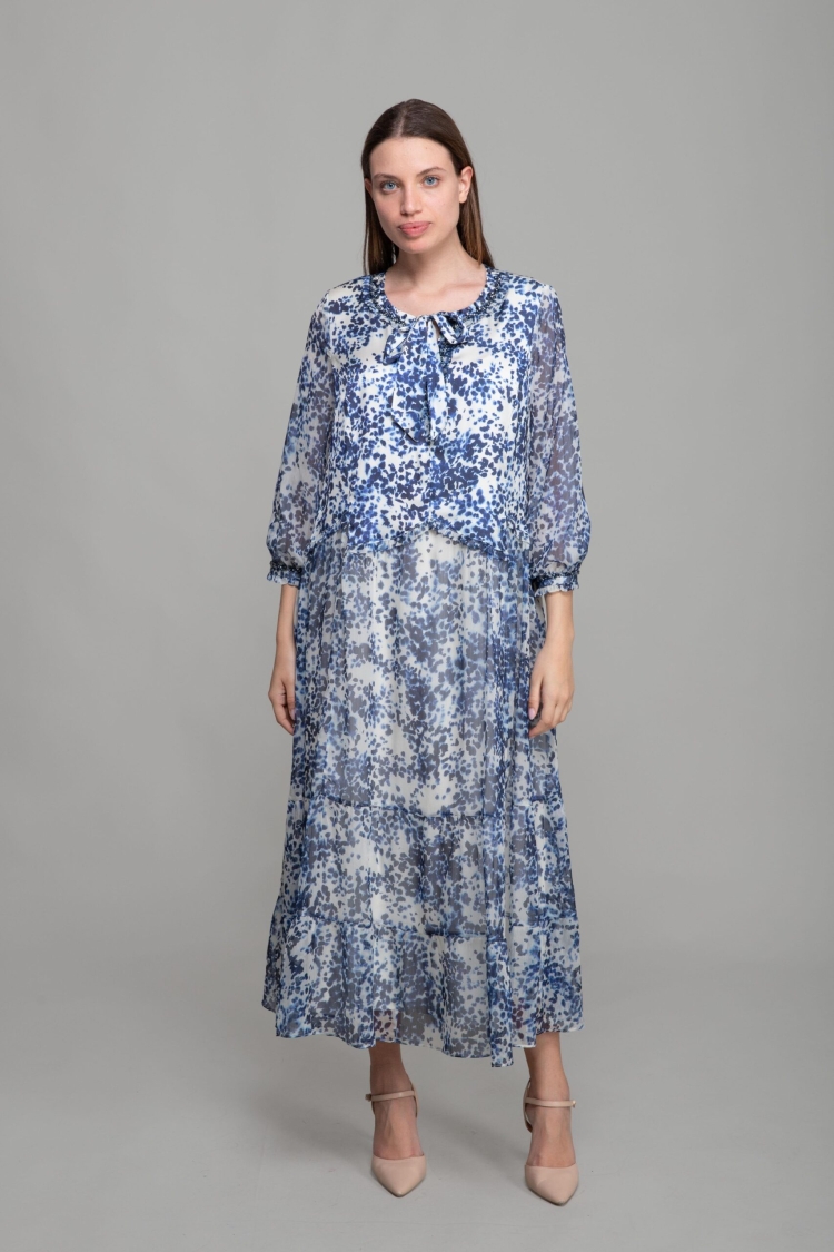 Cupra Satin Dress With Round Neck Scarf - Multicolor - GUMANIZE - Globality Store - Women Clothes Wholesale Turkey