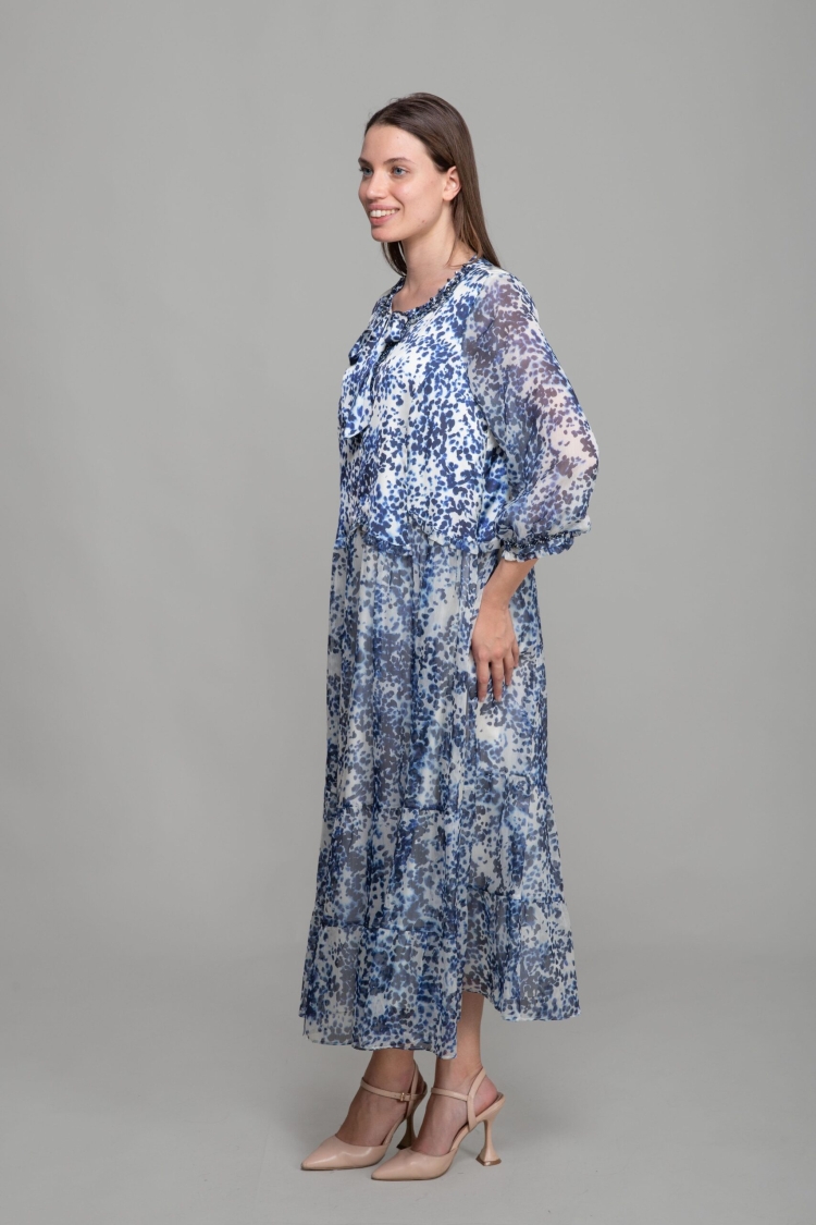 Cupra Satin Dress With Round Neck Scarf - Multicolor