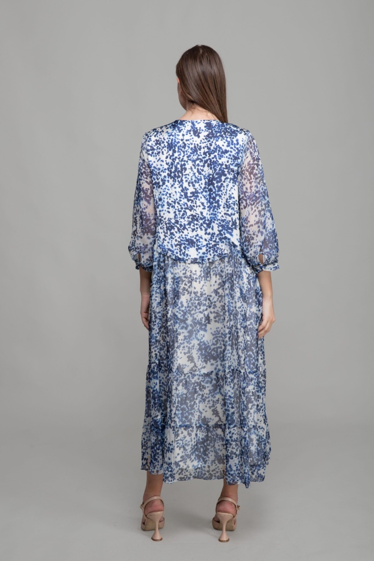 Cupra Satin Dress With Round Neck Scarf - Multicolor