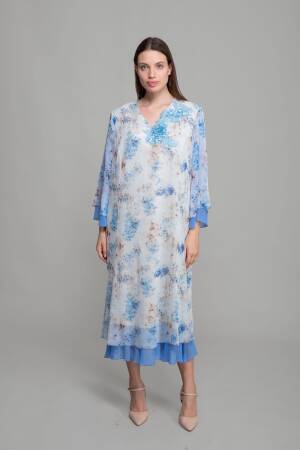 V Neck Silk Line Elegant Dress - Multicolor - GUMANIZE - Globality Store - Women Clothes Wholesale Turkey