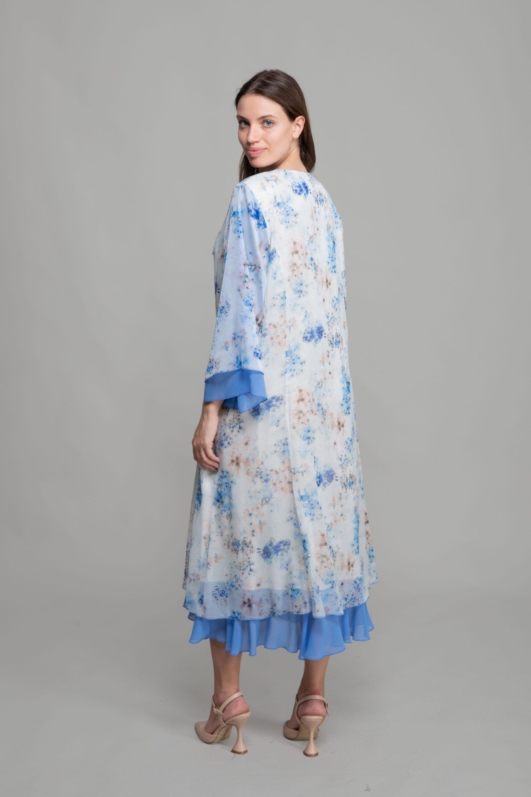 V Neck Silk Line Elegant Dress - Multicolor