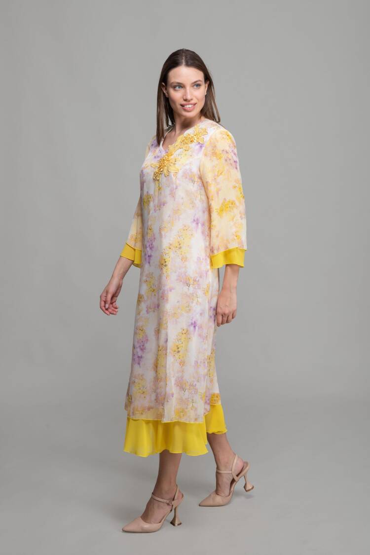 V-Neck Elegant Dress - Multicolor - GUMANIZE - Globality Store - Women Clothes Wholesale Turkey