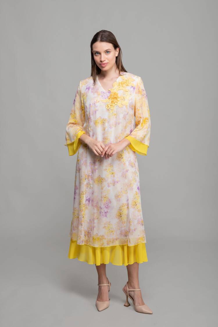 V-Neck Elegant Dress - Multicolor
