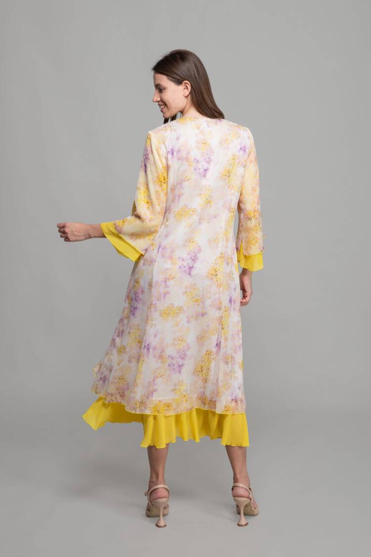 V-Neck Elegant Dress - Multicolor