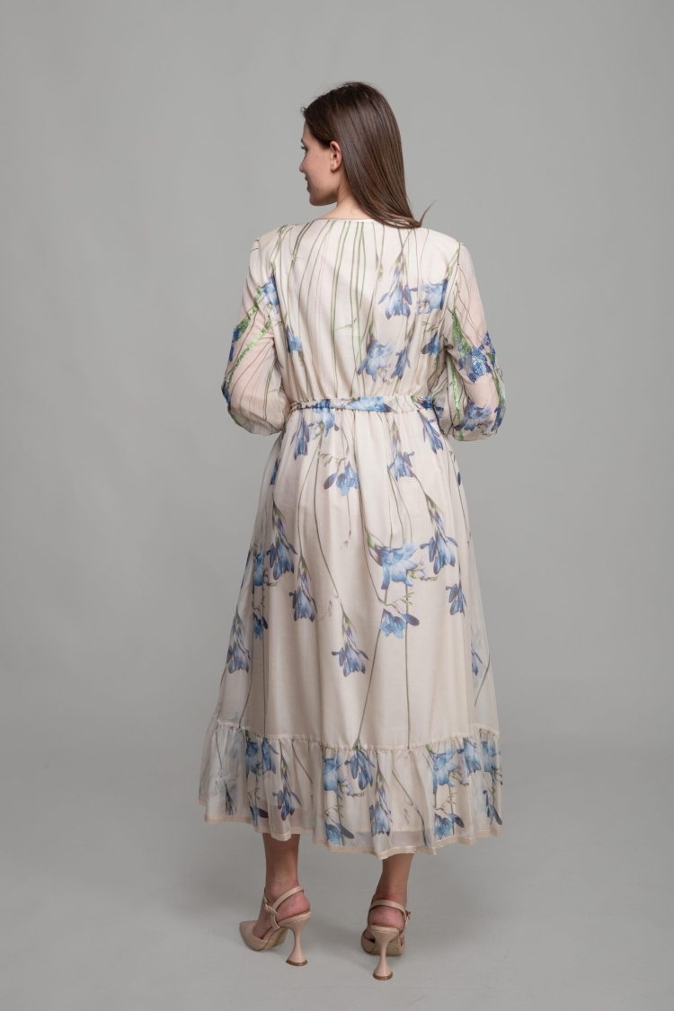 Round Neck Floral Pattern Print Dress - Multicolor