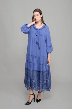 Round Neck Ruffle Chiffon Dress - GUMANIZE - Globality Store - Women Clothes Wholesale Turkey