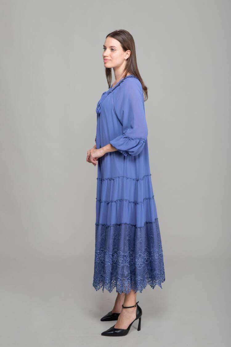 Round Neck Ruffle Chiffon Dress