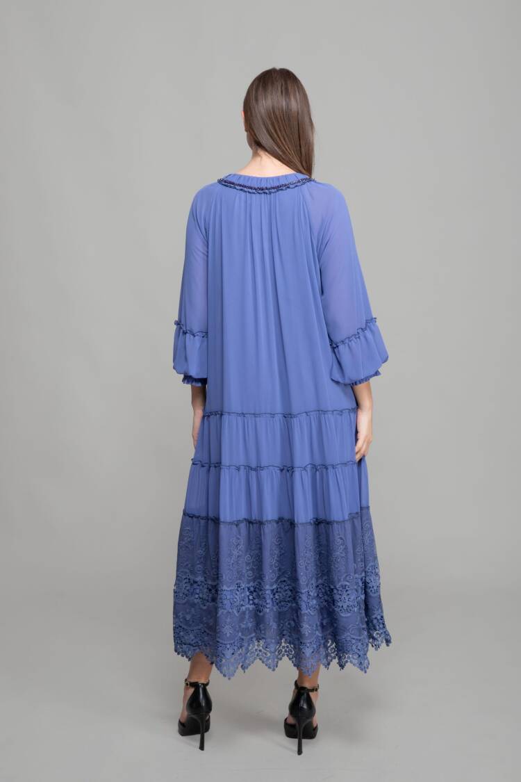 Round Neck Ruffle Chiffon Dress