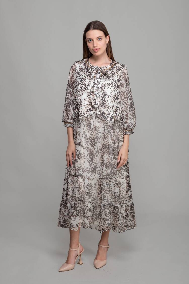 Cupra Satin Dress With Round Neck Scarf - Multicolor - GUMANIZE - Globality Store - Women Clothes Wholesale Turkey