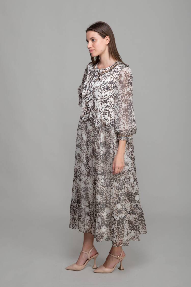 Cupra Satin Dress With Round Neck Scarf - Multicolor