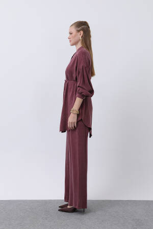 Judge Collar And Button Detailed Trouser Suit - Burgundy - Puane - Globality Store - Women Clothes Wholesale Turkey