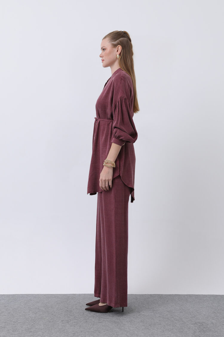 Judge Collar And Button Detailed Trouser Suit - Burgundy