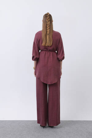 Judge Collar And Button Detailed Trouser Suit - Burgundy - Puane - Globality Store - Women Clothes Wholesale Turkey