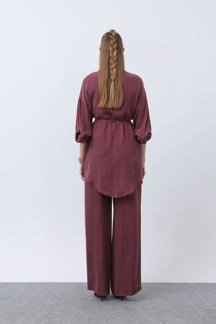 Judge Collar And Button Detailed Trouser Suit - Burgundy