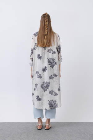 Patterned Front Pocket Detailed Back Ribbed Long Tunic - Multicolor - Puane - Globality Store - Women Clothes Wholesale Turkey