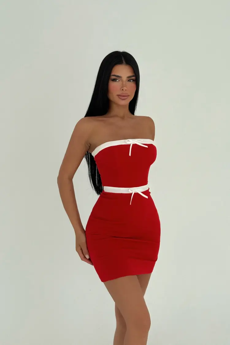 Tied Mini Dress - Multicolor - EYYO ATELIER - Globality Store - Women Clothes Wholesale Turkey