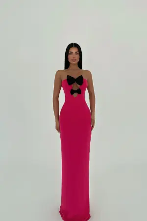 Bow Detail Strapless Dress - Mix Color - EYYO ATELIER - Globality Store - Women Clothes Wholesale Turkey
