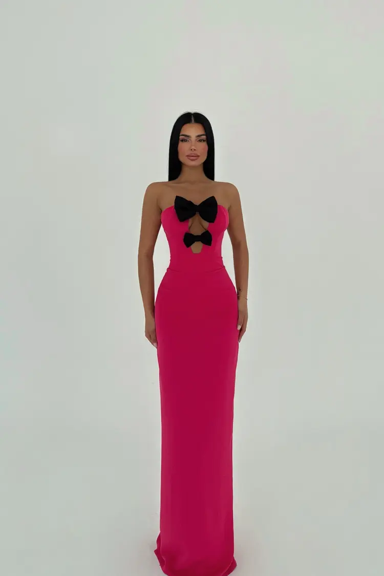 Bow Detail Strapless Dress - Mix Color - EYYO ATELIER - Globality Store - Women Clothes Wholesale Turkey